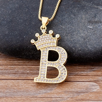 New Luxury Copper Zircon A-Z Crown Alphabet Pendant Chain Necklace Punk Hip-Hop Style Fashion Woman Man Initial Name Jewelry