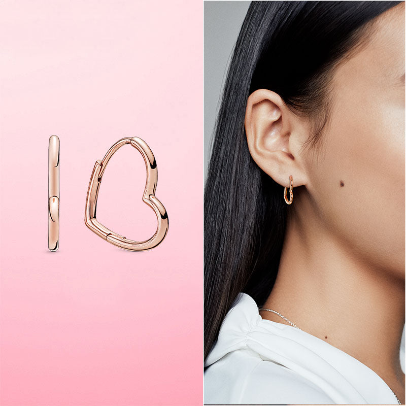 Silver Earrings Real 925 Sterling Silver Asymmetrical Heart Hoop Earrings for Women Fashion Silver Earring Jewelry Gift