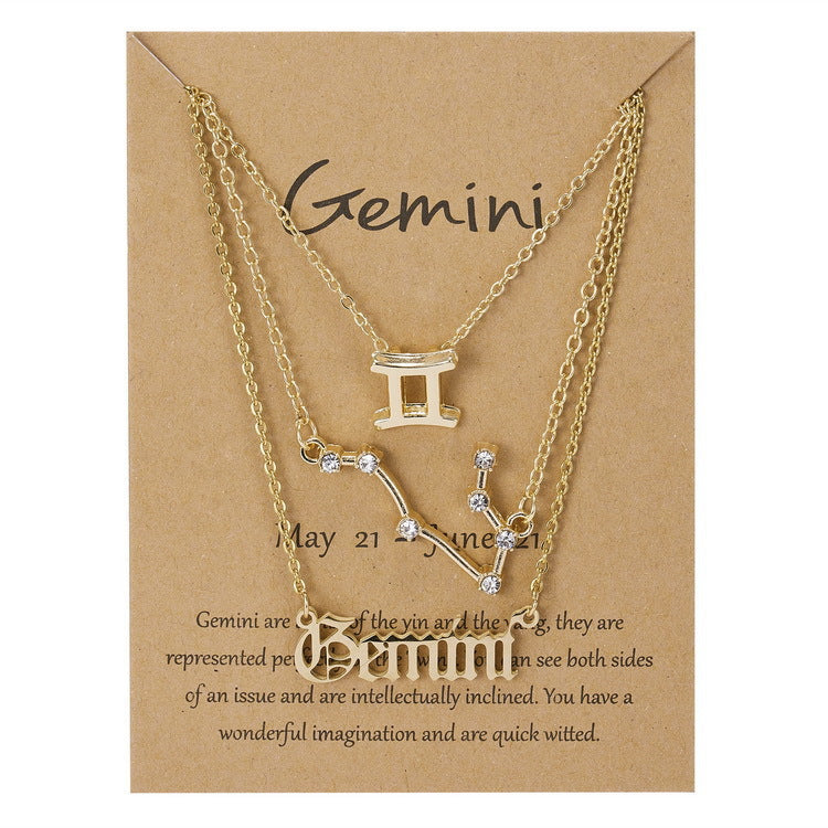 3Pcs/Set Unique Star Zodiac Sign Pendant Charm Gold Necklace