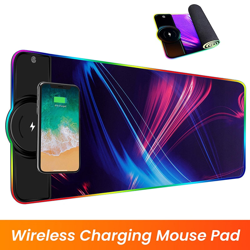 15W Wireless Charging Mouse Pad Gamer Mousepad RGB Luminous Desk Mat Computer Laptop Keyboard Non-slip Glowing LED Cushion