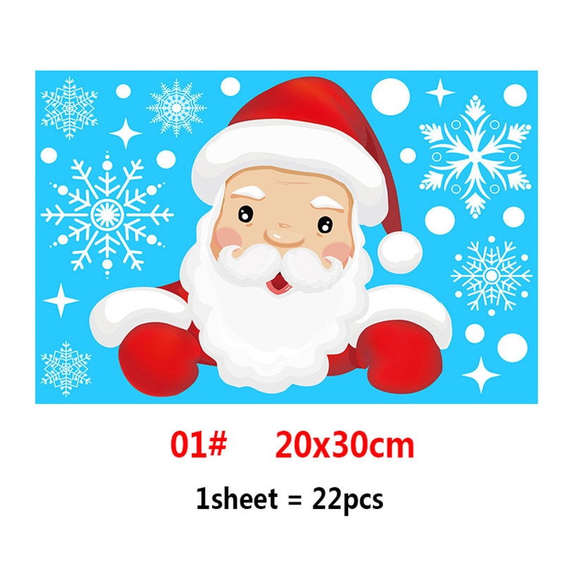 2022 Removable Christmas PVC Static Sticker Santa Elk Window Stickers Beautify Snowflake Wall Decals New Year Party Glass Paste