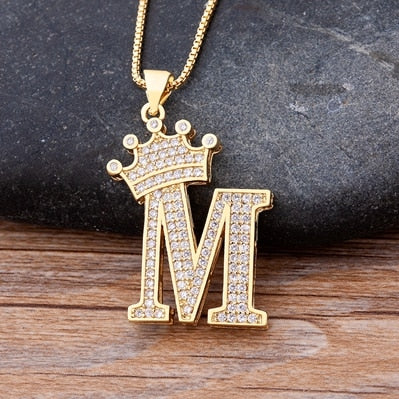 New Luxury Copper Zircon A-Z Crown Alphabet Pendant Chain Necklace Punk Hip-Hop Style Fashion Woman Man Initial Name Jewelry