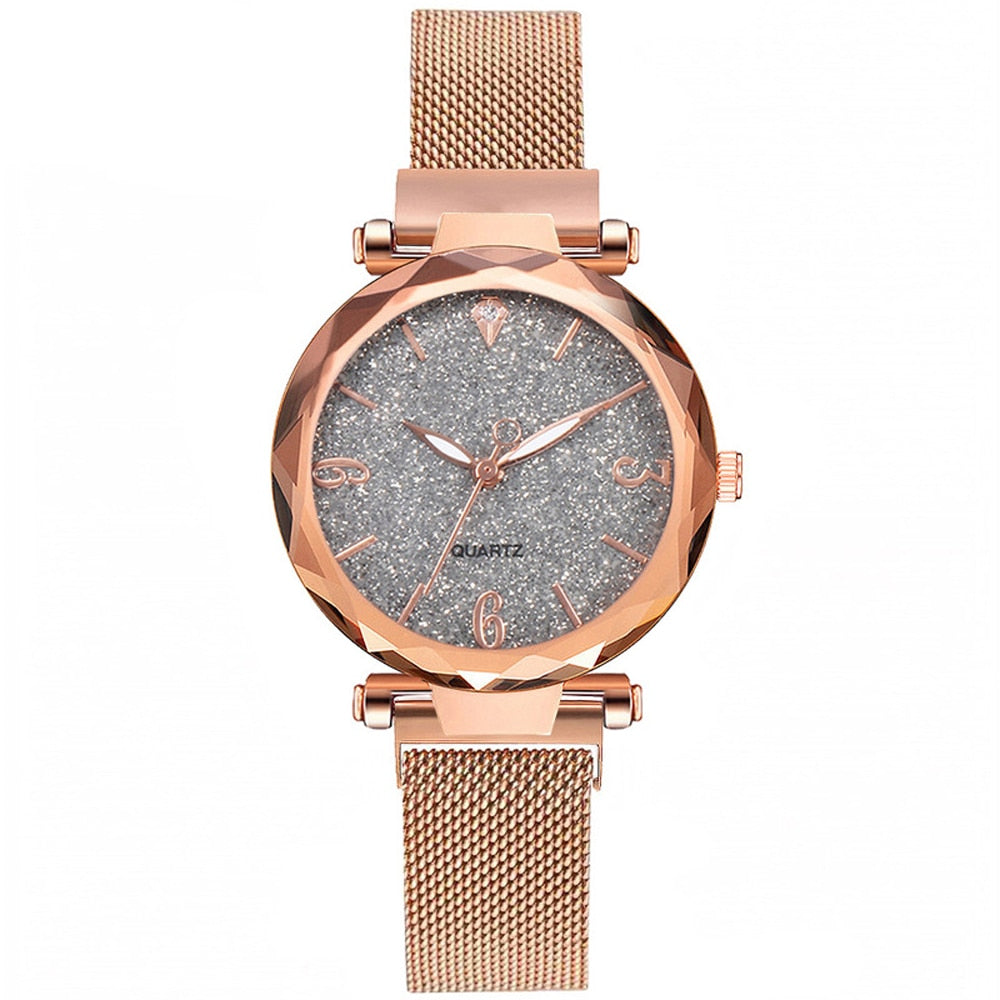 Rose Gold Women Watch 2021 Top Brand Luxury Magnetic Starry Sky Lady Wrist Watch Mesh Female Clock For Dropship relogio feminino