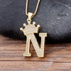 New Luxury Copper Zircon A-Z Crown Alphabet Pendant Chain Necklace Punk Hip-Hop Style Fashion Woman Man Initial Name Jewelry