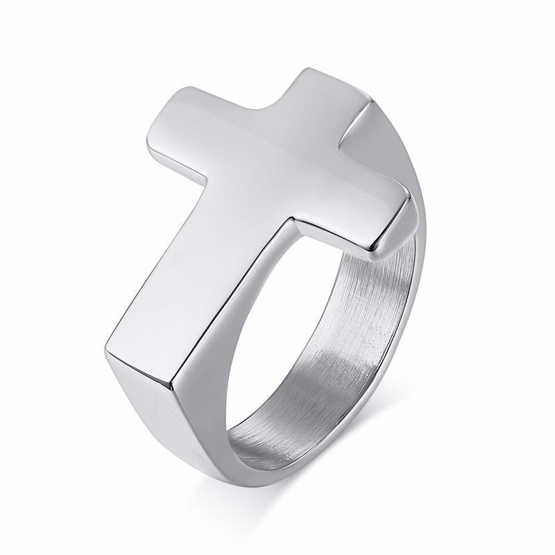 Men Cross Shaped Ring in Stainless Steel with Silverly Black Golden Male Jewelry