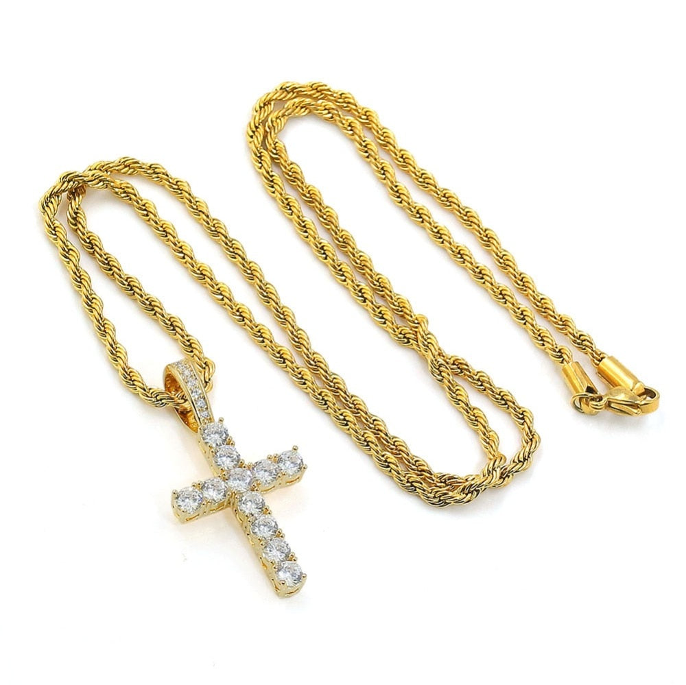 TOPGRILLZ Hip Hop Pico Harvey Cross Pendant Necklace Micro Pave AAAA+ Cubic Zirconia Egyptian Style Necklace 24" 30" Chain