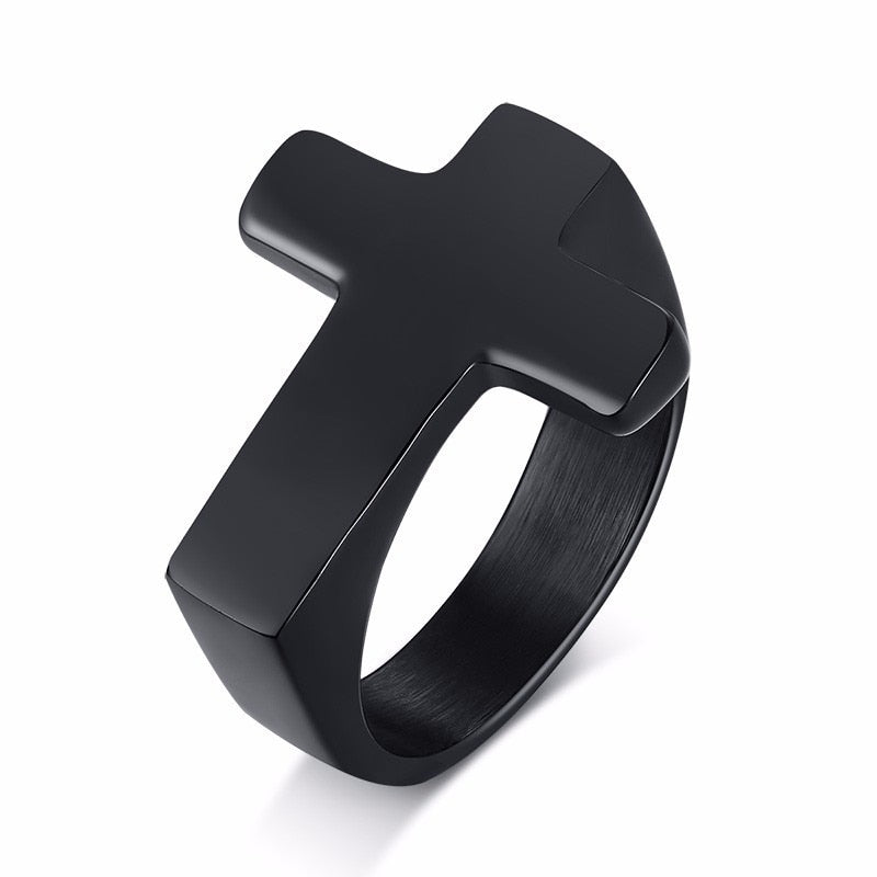 Men Cross Shaped Ring in Stainless Steel with Silverly Black Golden Male Jewelry