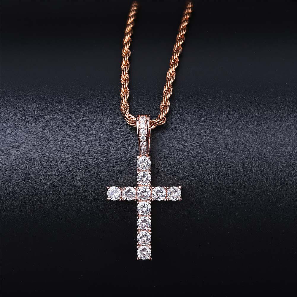 TOPGRILLZ Hip Hop Pico Harvey Cross Pendant Necklace Micro Pave AAAA+ Cubic Zirconia Egyptian Style Necklace 24" 30" Chain