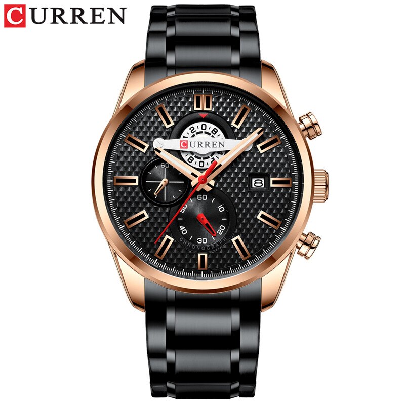 CURREN homme montre-bracelet étanche chronographe  marque de luxe argent acier inoxydable Sport