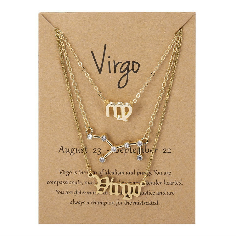 3Pcs/Set Unique Star Zodiac Sign Pendant Charm Gold Necklace