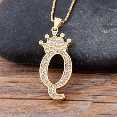 New Luxury Copper Zircon A-Z Crown Alphabet Pendant Chain Necklace Punk Hip-Hop Style Fashion Woman Man Initial Name Jewelry