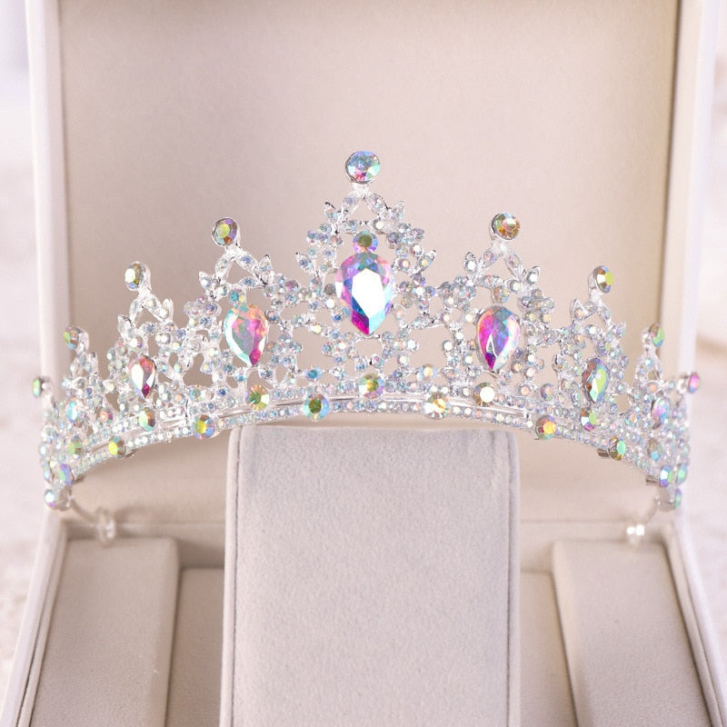 2019 New Fashion Baroque Luxury Crystal AB Bridal Crown Tiaras Light Gold Diadem Tiaras for Women Bride Wedding Hair Accessories