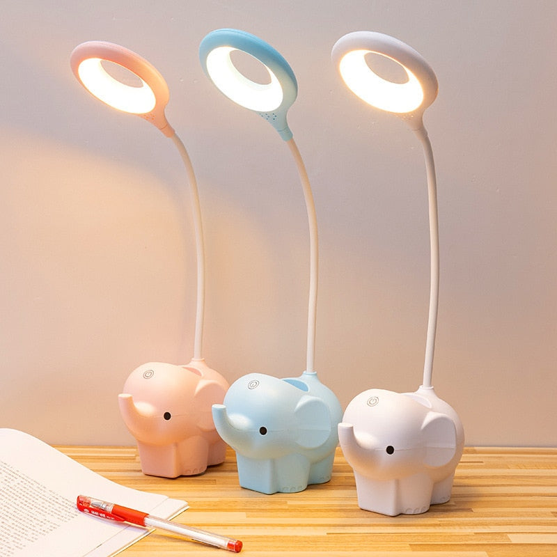 Creative Elephant Animal Led Table Lamp Charging Plug-in Dual-Use Three-Color Temperature Adjustable Learning Table Lamp