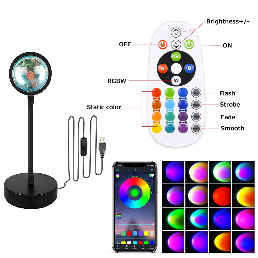 Smart Bluetooth Sunset Projection Lamp Sunset Projector Night Light APP Remote Led Lights for Room Decoration Photography Gifts