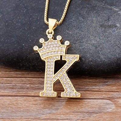 New Luxury Copper Zircon A-Z Crown Alphabet Pendant Chain Necklace Punk Hip-Hop Style Fashion Woman Man Initial Name Jewelry