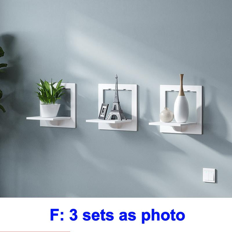 Wall shelf free punching wall-mounted TV background wall hanger bedroom balcony bedside wall creative flower pot stand