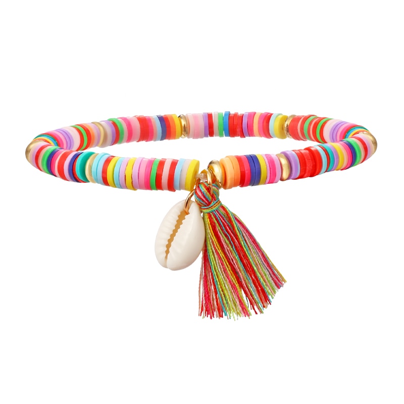 Multicolor Tassel Anklet Bohemian Jewelry For Women Acrylic Beaded Elastic Chain Ankle Chain Leg Foot Chain