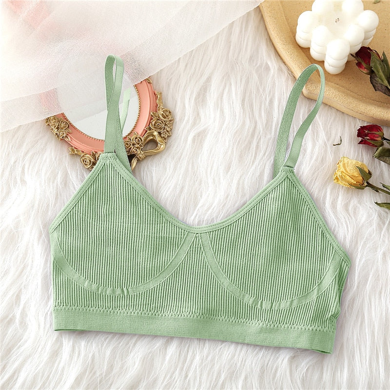 FINETOO Seamless Tanks Tops Panties Set Female Underwear Wireless Bra Crop Top Women Low-rise Underpants Soft Bralette Lingerie