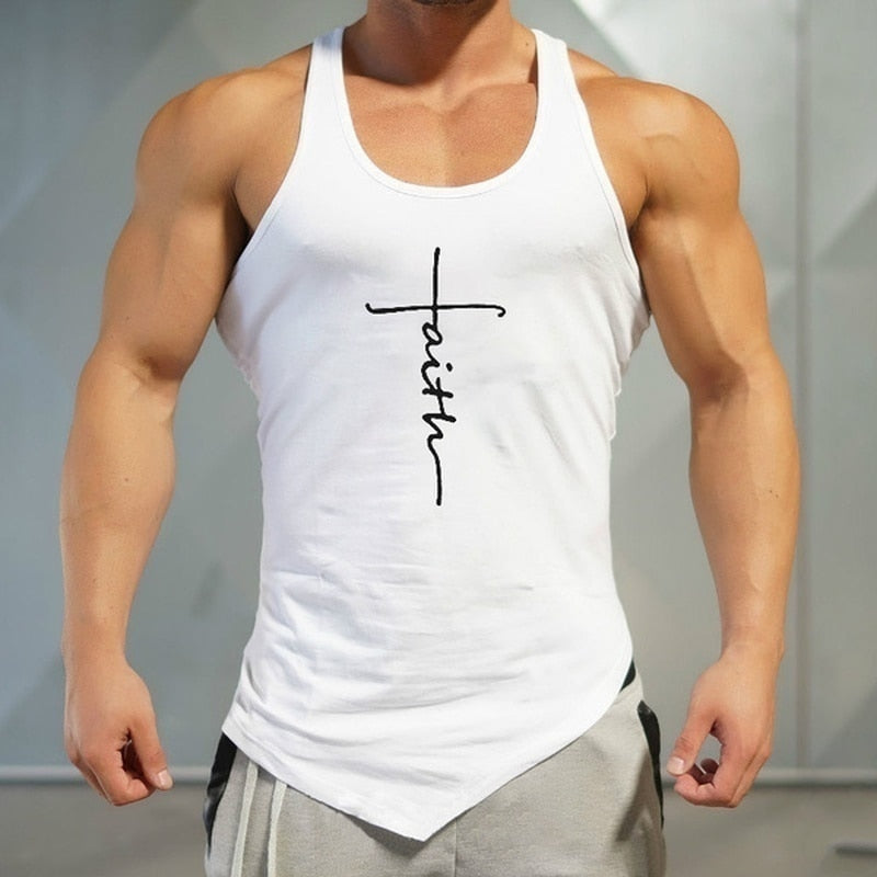 Gym Tank Top Men Letter Printing Faith Shirt Fitness Clothing Mens Summer Sports Casual Slim Graphic Tees Shirts Vest Tops