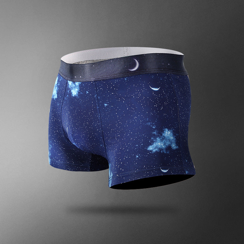 New ice silk print men's underwear queen shorts universe starry air print breathable ice silk adult flat hair shorts