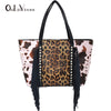 Large capacity rivet drill tassel bag leopard print with cow pattern shoulder bag side