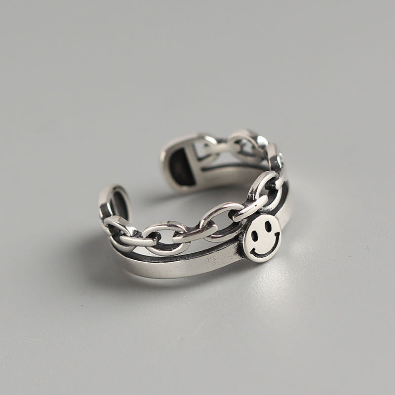 Retro smile ring is old Smile smile chain open single ring men and women open adjustable ring