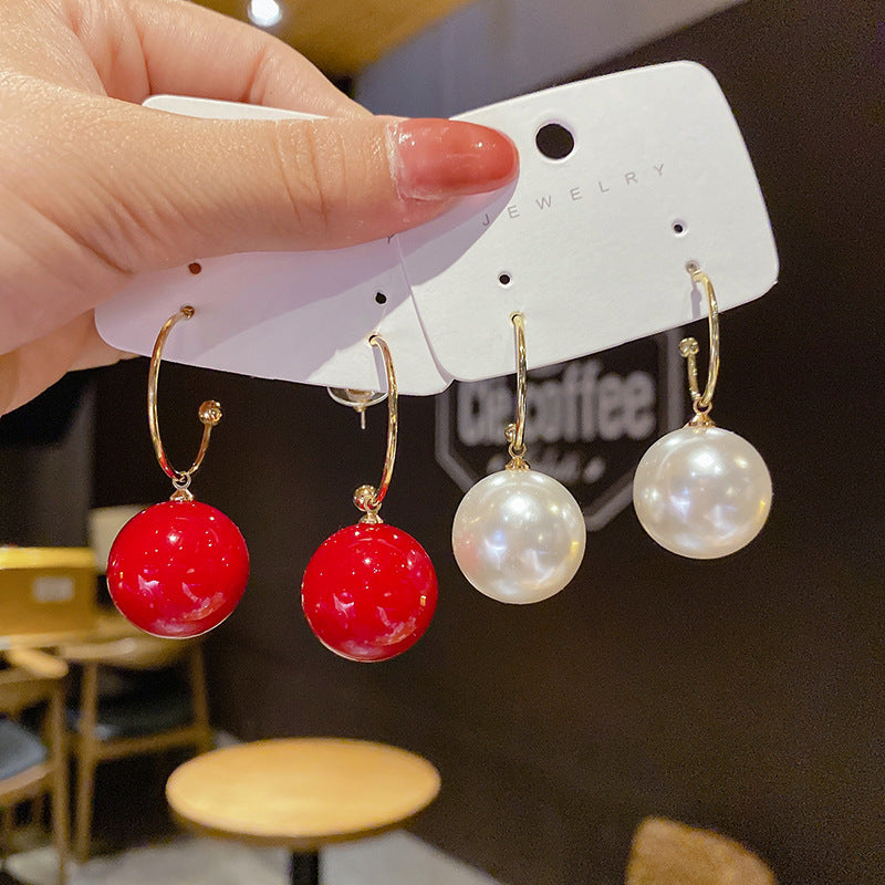 Factory goods 925 silver needle Korean version of the new red bead earrings female temperament ear rrings ear