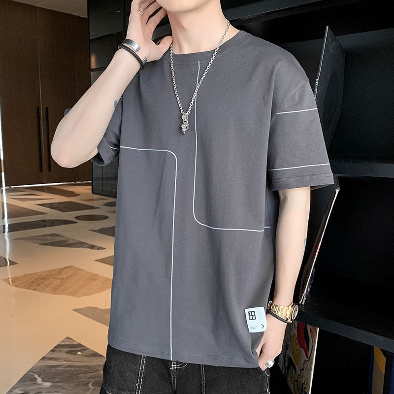 Short-sleeved T-shirt men's tide card summer 2021 new half-sleeved loose trend wild handsome clothes men's suit