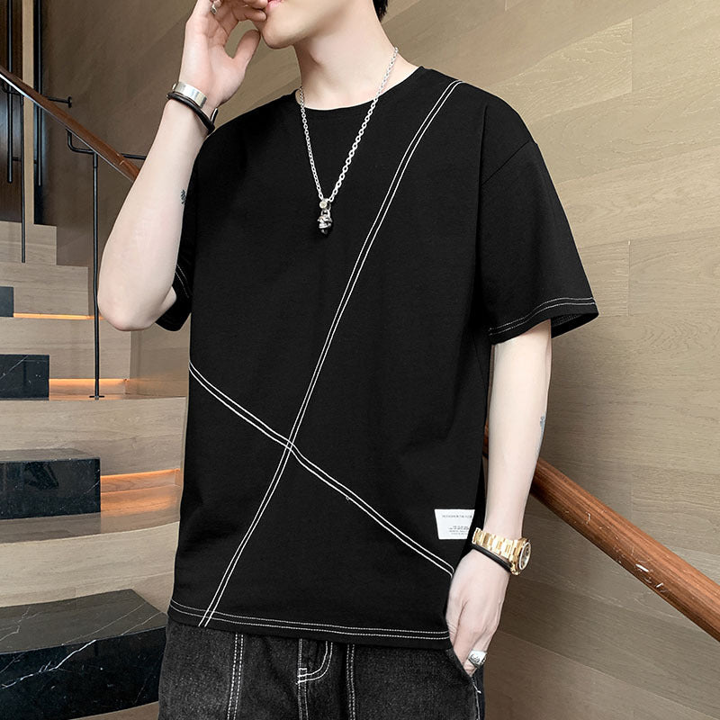 Short-sleeved T-shirt men's tide card summer 2021 new half-sleeved loose trend wild handsome clothes men's suit