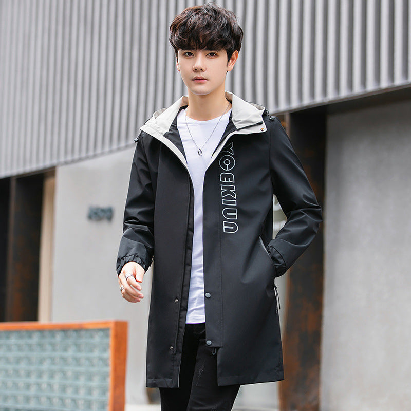 2021 autumn long windbreaker men's new men's jacket casual men's coat large size increase the tide