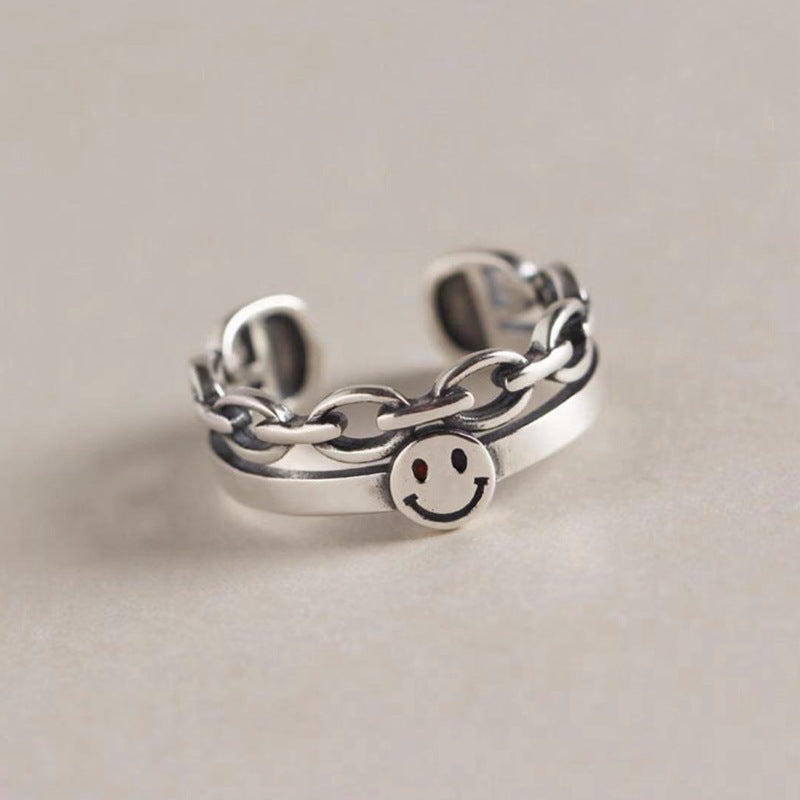 Retro smile ring is old Smile smile chain open single ring men and women open adjustable ring