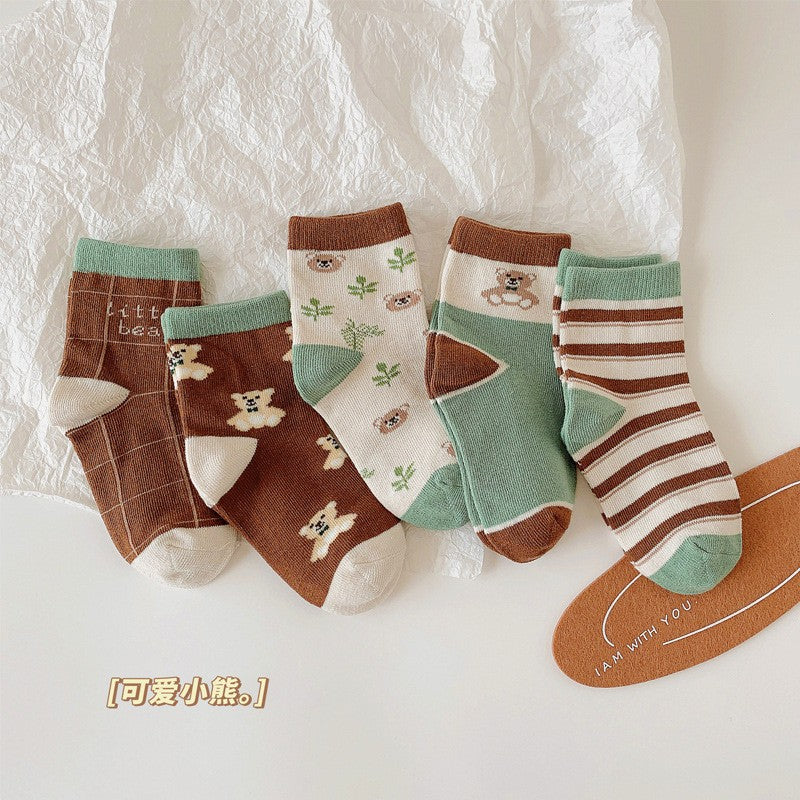 21 new children's socks autumn and winter combed cotton baby cartoon boys and girls middle tube socks big children socks wholesale