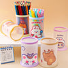 Cartoon creative round folding pen holder Small fresh INS stationery storage pen barrel student office desk sash box