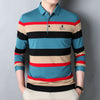 Birthland, autumn 2021 men's striped lapel middle-aged bead cotton spot long-sleeved pull t-shirt leisure