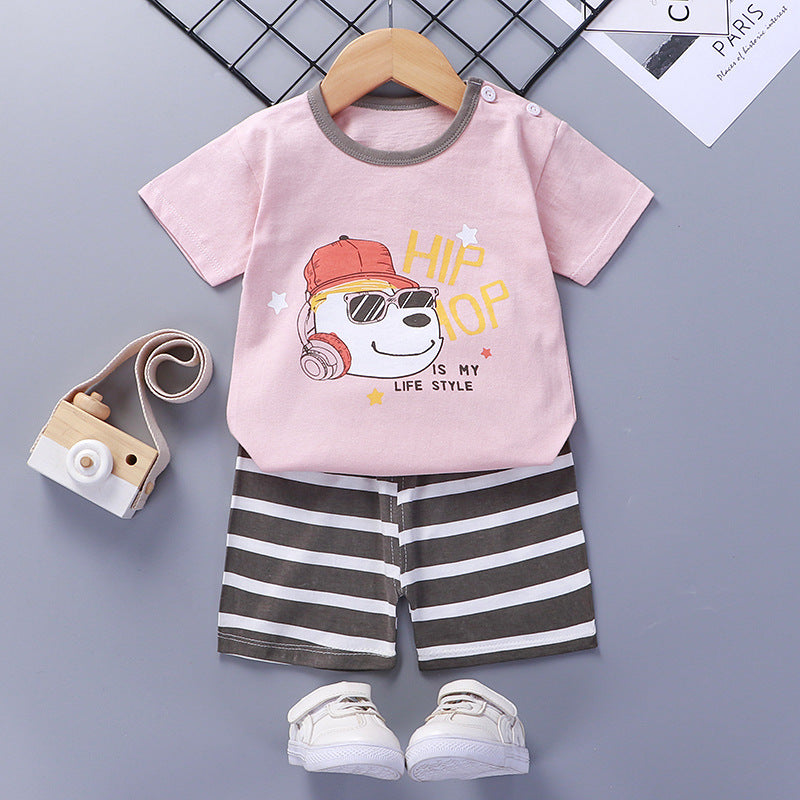 Children's summer suit cotton new baby short-sleeved shorts boys clothes 2021 girls baby suit