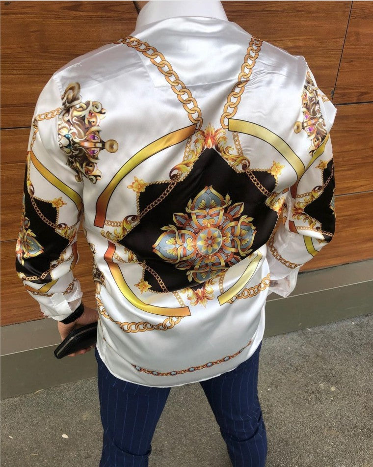 Cross-border 2021 Europe and the United States independent station autumn new casual fashion printed long-sleeved silk shirt