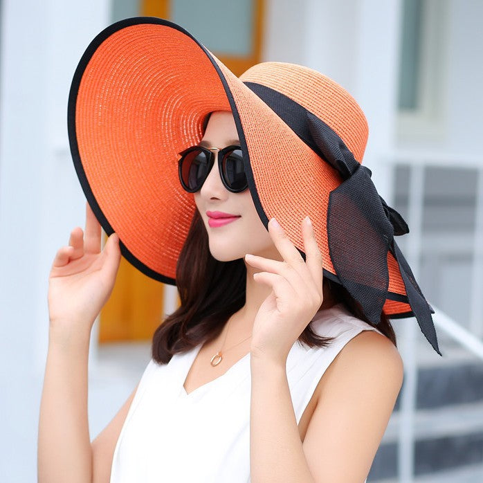 Manufacturers sell big brim hat shade straw hat female summer foldable sunscreen sun hat travel seaside vacation beach hat