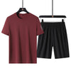 Sports set men's casual summer thin ice silk short sleeve shorts two-piece trend running sportswear men's clothing