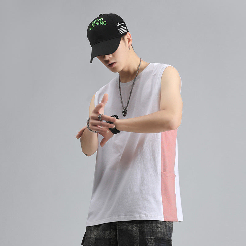 LKTM men's clothing 2021 summer new vest men's loose casual stitching sleeveless candy student bottoming top