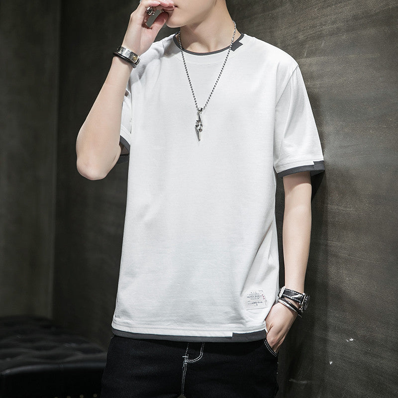 Xinjiang cotton T-shirt cotton T-shirt men's summer new short-sleeved T-shirt students Hong Kong wind body men's round neck Xiachao brand