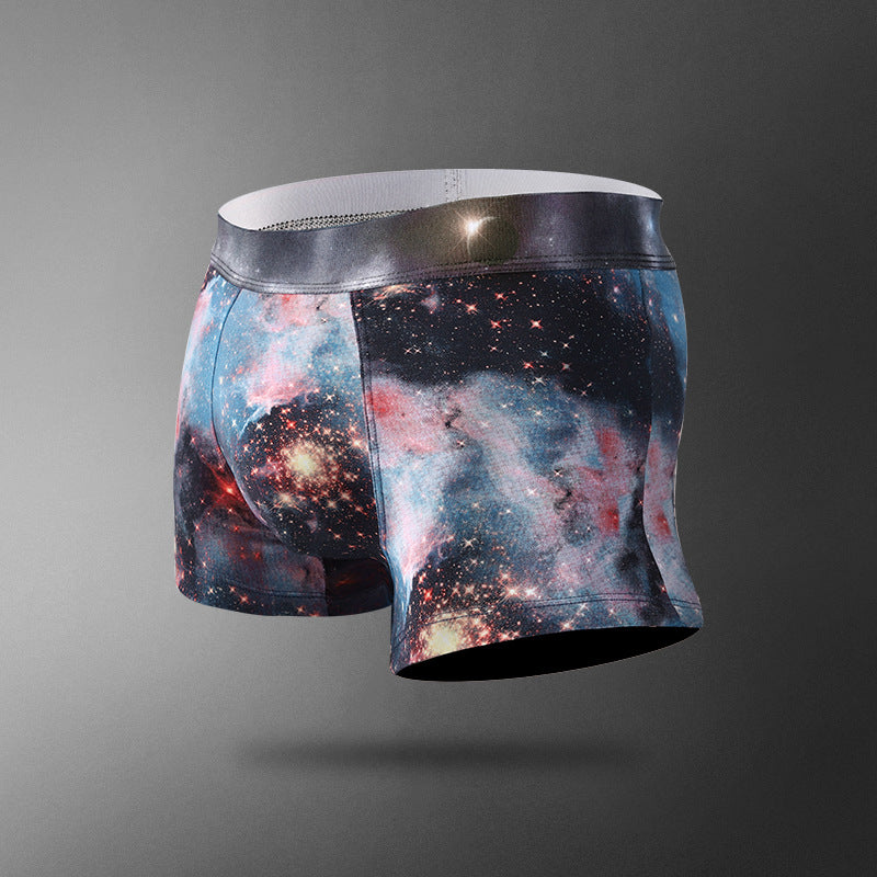 New ice silk print men's underwear queen shorts universe starry air print breathable ice silk adult flat hair shorts