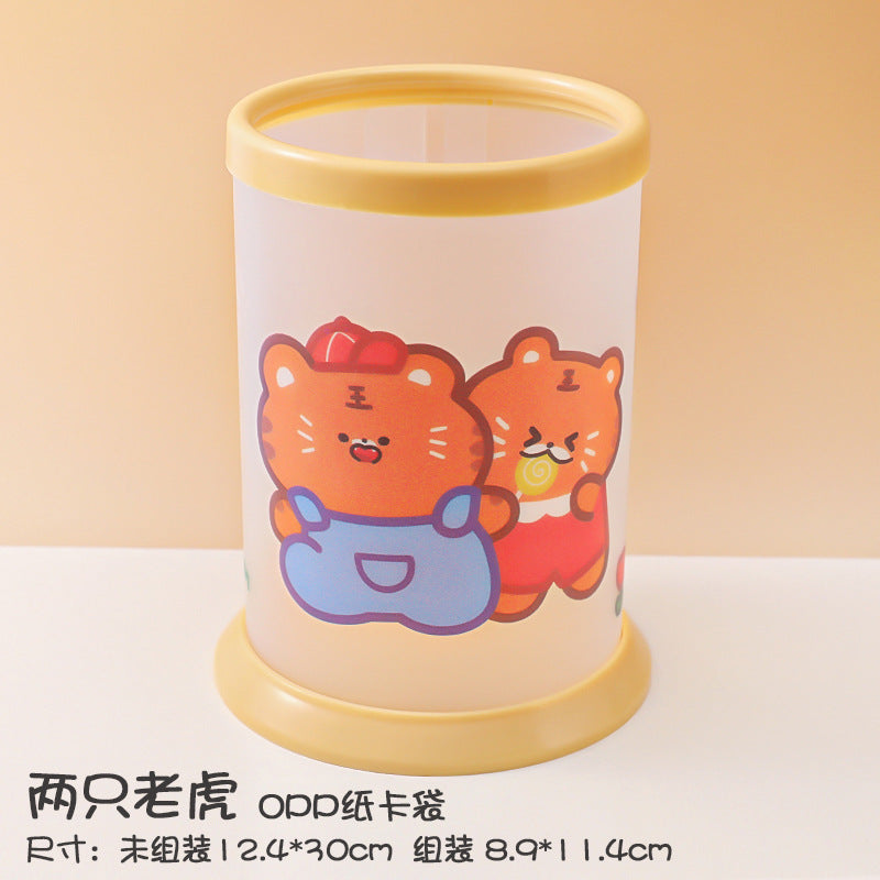 Cartoon creative round folding pen holder Small fresh INS stationery storage pen barrel student office desk sash box