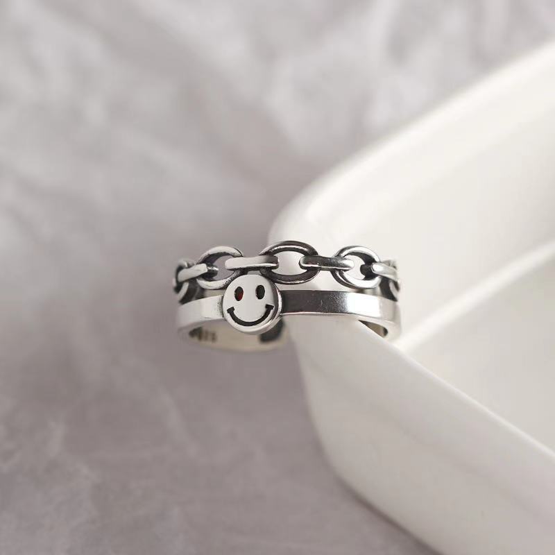 Retro smile ring is old Smile smile chain open single ring men and women open adjustable ring