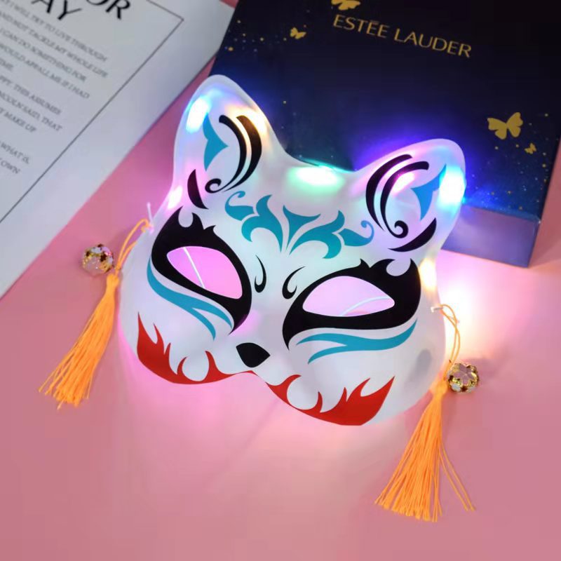 Glowing fox cat mask female shake ancient wind painted masquerade Halloween half face fox mask wholesale