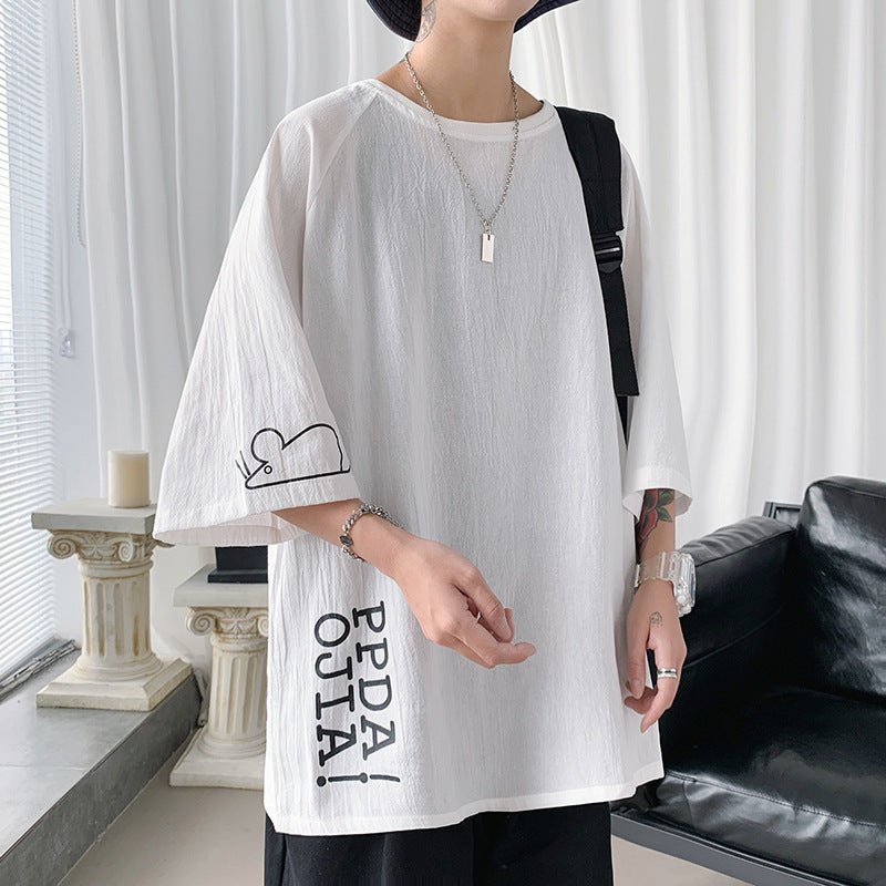 New men's T-shirt plus fertilizer large size men's trend loose boys five-point sleeve summer short sleeve clothes body