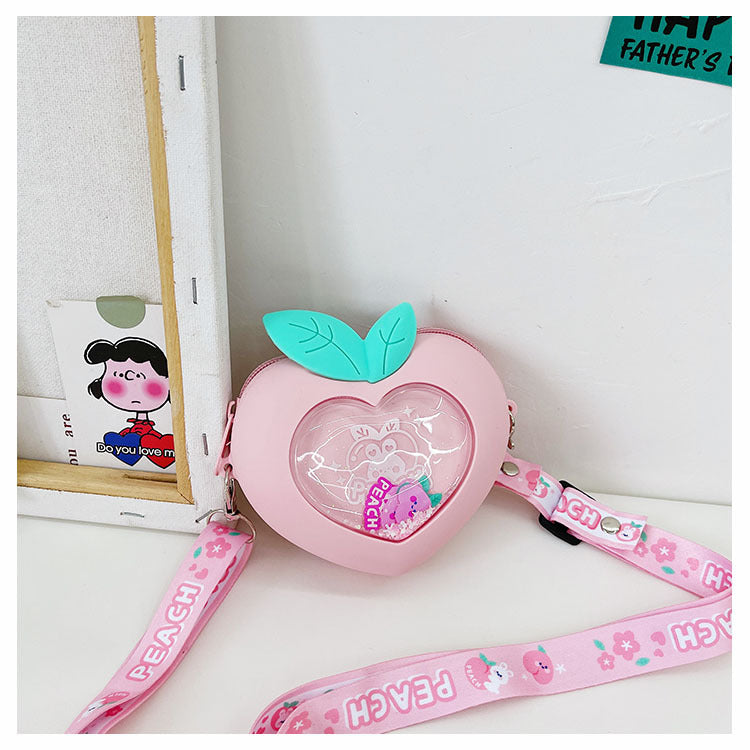 Foreign trade children's Messenger bag small peach heart peach gas flow sand silicone pink tender girl heart cute small slung purse