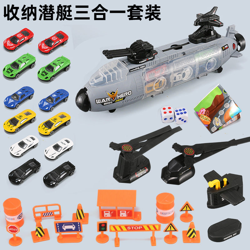 New children's diving gunboat three in a belt track storage alloy car model container toy boy