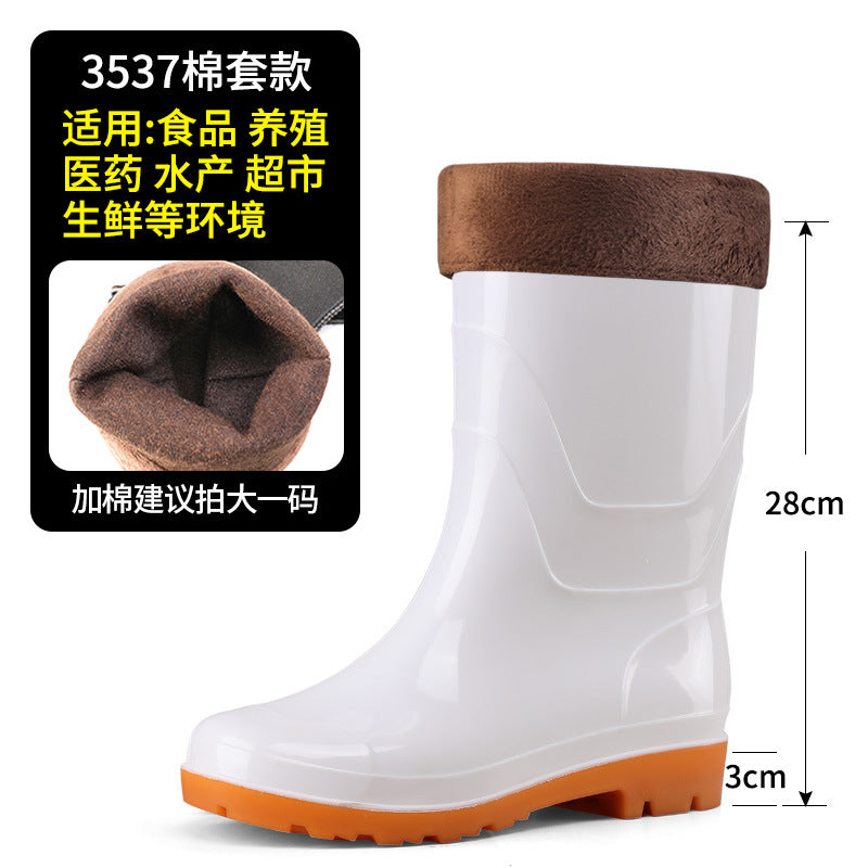 White rain shoes food boots low help anti-skid rain boots long mid-range kitchen boots waterproof labore shoes cover shoes rubber shoes