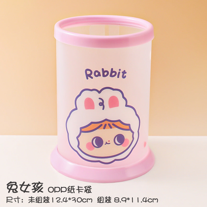 Cartoon creative round folding pen holder Small fresh INS stationery storage pen barrel student office desk sash box