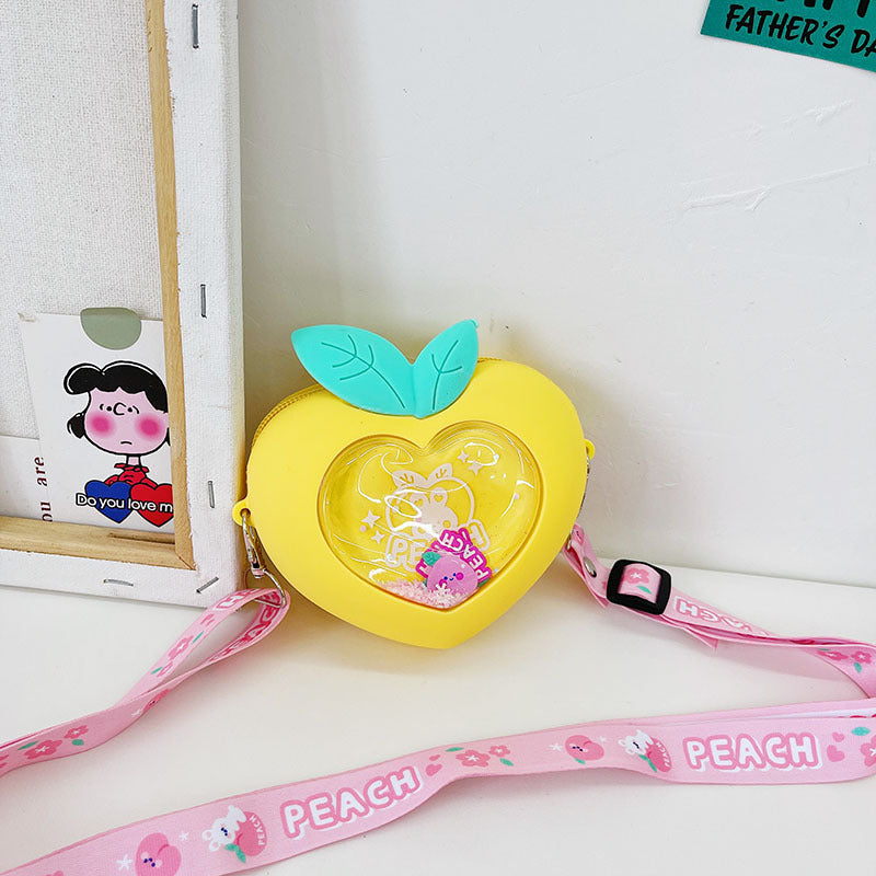 Foreign trade children's Messenger bag small peach heart peach gas flow sand silicone pink tender girl heart cute small slung purse